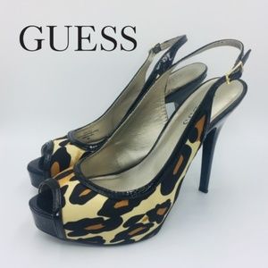GUESS Leopard Slingback Peep Toe Platform Sandal